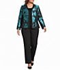 Kasper Plus Long Sleeve Floral Jacquard Open Front Jacket - Image 3