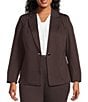Kasper Plus One Button Notch Collar With Waist Seam Blazer Jacket, Color:Rich Chocolate - Image 1