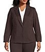 Kasper Plus One Button Notch Collar With Waist Seam Blazer Jacket, Color:Rich Chocolate - Image 2
