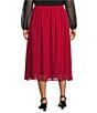 Kasper Plus Pleated Chiffon Midi Skirt, Color:Fire Red - Image 2
