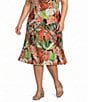 Kasper Plus Printed Jersey Knit Pull On Midi Skirt - Image 1