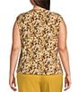 Kasper Plus Size Abstract Print Keyhole Crew Neckline Cap Sleeve Top, Color:Daffodil/Vanilla Ice Multi - Image 2