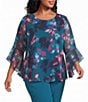Kasper Plus Ruffle Sleeve Printed Chiffon Blouse - Image 1