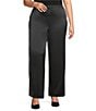Kasper Plus Satin Elastic Back Pull On Trouser Pants, Color:Black - Image 1