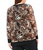 Color:Chocolate/Doe Combo - Image 2 - Plus Size Button Front Animal Mesh V-Neck Long Sleeve Coordinating Cardigan