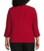 Kasper Plus Size Collarless Rolled Cuff 3/4 Sleeve Button Pocket Cardigan, Color:Fire Red - Image 2