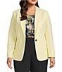 Kasper Plus Size Crepe Notch Lapel One Button Blazer, Color:Pale Yellow - Image 1