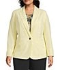 Kasper Plus Size Crepe Notch Lapel One Button Blazer, Color:Pale Yellow - Image 2