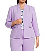 Kasper Plus Size Crepe Seamed Buckle Trim Pockets Cardigan Jacket - Image 1
