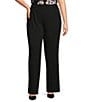 Color:Black - Image 1 - Plus Size Flat Front Twill Wide Leg Pull-On Pants