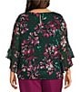 Kasper Plus Size Floral 3/4 Ruffle Sleeve Blouse, Color:Evergreen Multi - Image 2