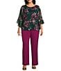 Kasper Plus Size Floral 3/4 Ruffle Sleeve Blouse, Color:Evergreen Multi - Image 3