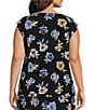 Color:Black Multi - Image 2 - Plus Size Floral Print Cowl Neck Cap Sleeve Coordinating Fitted Blouse