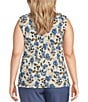 Color:Vanilla Ice Multi - Image 2 - Plus Size Floral Print Crepe Tie Front Neck Sleeveless Fitted Blouse