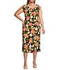 Color:Black/Papaya Combo - Image 3 - Plus Size Floral Print Midi Flared Coordinating A-Line Pull-On Skirt