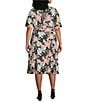 Kasper Plus Size Floral Short Sleeve Tie Waist Fit And Flare Midi Dress, Color:Tea Rose Multi - Image 2