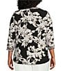 Kasper Plus Size Floral Twist Neck Mix Media Blouse, Color:Black Multi - Image 2