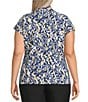 Kasper Plus Size Funnel Neck Short Sleeve Abstract Printed Jersey Blouse, Color:Vanilla Ice Multi - Image 2