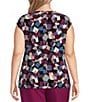Kasper Plus Size Geometric Print Cowl Neck Cap Sleeve Fitted Knit Top, Color:Black/Cerise Multi - Image 2