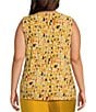 Color:Butterscotch Multi - Image 2 - Plus Size Pleated Keyhole Neck Sleeveless Fitted Top