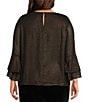 Kasper Plus Size Polka Dot Crew Neck Tiered 3/4 Flutter Sleeve Top, Color:Black/Gold - Image 2
