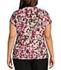 Kasper Plus Size Printed Extended Cap Sleeve Funnel Neck Stretch Blouse, Color:Pink Perfection Multi - Image 2