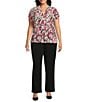 Kasper Plus Size Printed Extended Cap Sleeve Funnel Neck Stretch Blouse, Color:Pink Perfection Multi - Image 3
