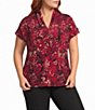 Kasper Plus Size Printed Jersey V-Neck Cap Sleeve Pullover Top - Image 1
