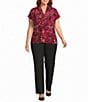 Kasper Plus Size Printed Jersey V-Neck Cap Sleeve Pullover Top - Image 3