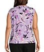 Kasper Plus Size Printed Keyhole Cap Sleeve Cami, Color:Lavender Mist Multi - Image 2