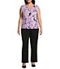 Kasper Plus Size Printed Keyhole Cap Sleeve Cami, Color:Lavender Mist Multi - Image 3
