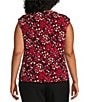 Kasper Plus Size Printed Keyhole Neck Cap Sleeve Top, Color:Fire Red Multi - Image 2