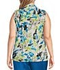 Color:Lily White/Light Azure Multi - Image 2 - Plus Size Printed Tie Front Sleeveless Blouse