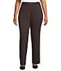 Kasper Plus Size Pull On Faux Fly Trouser Pants, Color:Rich Chocolate - Image 1
