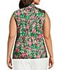 Kasper Plus Size Satin Sleeveless Tie Front Blouse, Color:Black Multi - Image 2