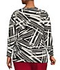 Color:Black/Vanilla Ice - Image 2 - Plus Size Scattered Stripe Print Tie Front Waist Long Sleeve Blouse