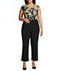 Kasper Plus Size Scoop Pleated Neck Hardware Detail Abstract Floral Printed Knit Jersey Blouse, Color:Black Multi - Image 3
