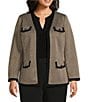 Kasper Plus Size Shimmer Herringbone Framed Patch Pocket Lady Jacket, Color:Black/Toffee - Image 1