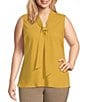 Color:Marigold - Image 1 - Plus Size Sleeveless Tie Sash V-Neck Top