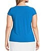 Color:Riviera - Image 2 - Plus Size Solid Draped Neck Short Sleeve Fitted Top