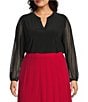 Kasper Plus Size Split V-Neckline Long Illusion Sleeve Knit Top, Color:Black - Image 1