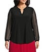 Kasper Plus Size Split V-Neckline Long Illusion Sleeve Knit Top, Color:Black - Image 2