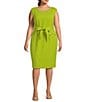 Color:Kiwi - Image 1 - Plus Size Stretch Crepe Cap Sleeve Belted Zipper Pocket Sheath Dress