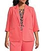 Color:Luxe Salmon - Image 1 - Plus Size Stretch Crepe Notch Lapel Rolled Cuff Sleeve Blazer