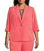 Color:Luxe Salmon - Image 4 - Plus Size Stretch Crepe Notch Lapel Rolled Cuff Sleeve Blazer