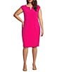 Color:Pink Perfection - Image 1 - Plus Size Stretch Crepe Split Neck Sleeveless Sheath Dress