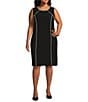Color:Black/Vanilla Ice - Image 1 - Plus Size Stretch Woven Scoop Neck Sleeveless Raglan Seam Piping Detail Knee Length Sheath Dress
