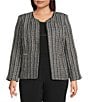 Kasper Plus Size Tweed Long Sleeve Open Front Cardigan, Color:Blue Night Multi - Image 1