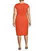 Color:Papaya - Image 2 - Plus Size V-Neck Cap Sleeve Belted Sheath Dress