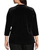 Kasper Plus Size Velvet Wrap V-Neck 3/4 Sleeve Embellished Top, Color:Black - Image 2